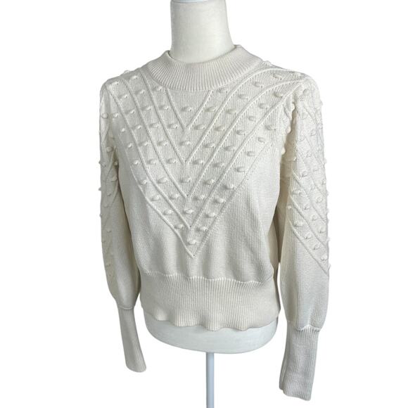French Connection Cropped Bobble-Stitched Knit Sweater Cream Sz Large Cottage - Picture 4 of 13